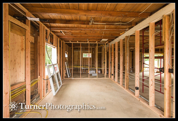 Reception and sales room with framing complete