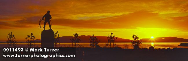 0011493 Fisherman's Memorial w/ sunset over Lummi Island. Bellingham, Zuanich Point Park, WA. © Mark Turner