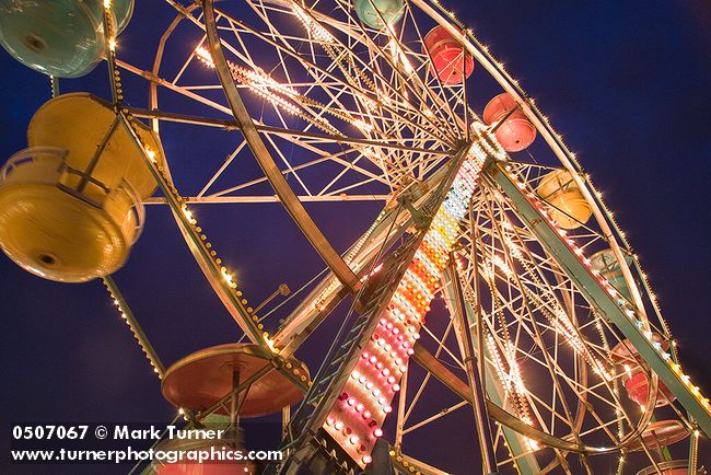 0507067 Ferris Wheel, night low-angle view. NW Washington Fair, Lynden, WA. © Mark Turner