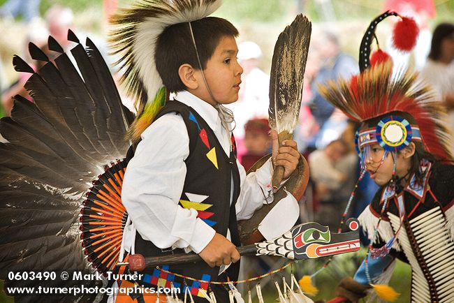 0603490 Dancers at Stommish Pow Wow junior boys traditional dance competition. Lummi Nation, WA. © Mark Turner