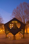 0700397 'Skyviewing Sculpture' (Isamu Noguchi) on Red Square, twilight. Bellingham, Western Washington University, WA. © Mark Turner