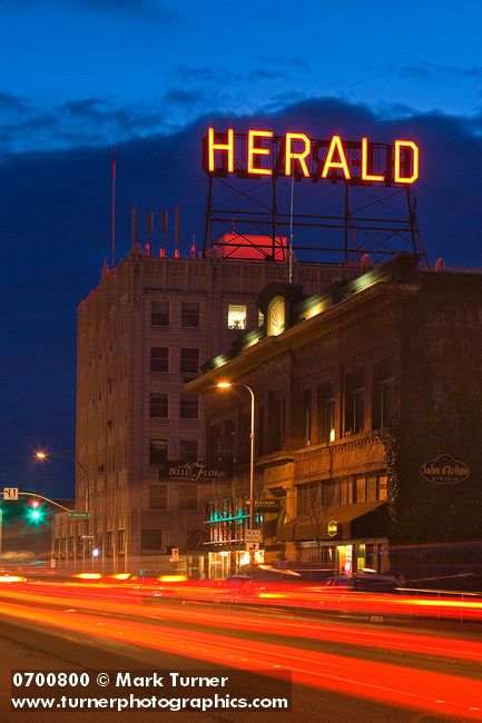 0700800 Bellingham Herald & Daylight Buildings at State & Chestnut Streets, dusk. Bellingham, WA. © Mark Turner