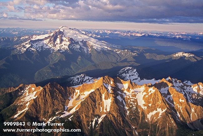 9909843 Twin Sisters & Mt. Baker, aerial fr SW 9,000' late afternoon. Mt. Baker Wilderness, WA. © Mark Turner