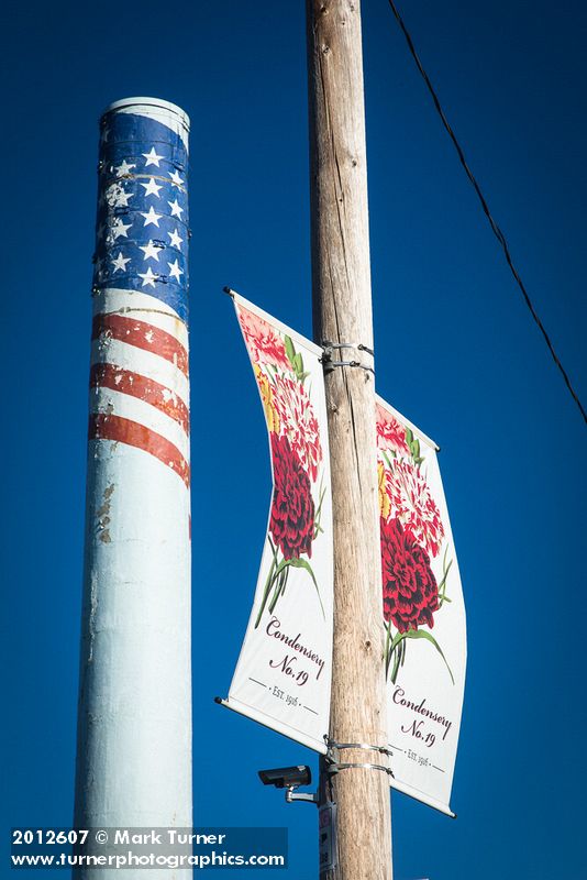 Ferndale Carnation Condensary smokestack, painted with American Flag. Ferndale, WA. © Mark Turner [2012607]