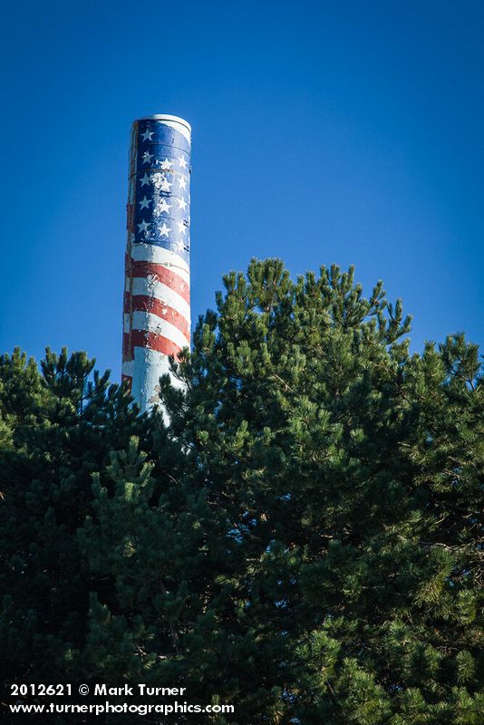 Ferndale Carnation Condensary smokestack, painted with American Flag. Ferndale, WA. © Mark Turner [2012621]