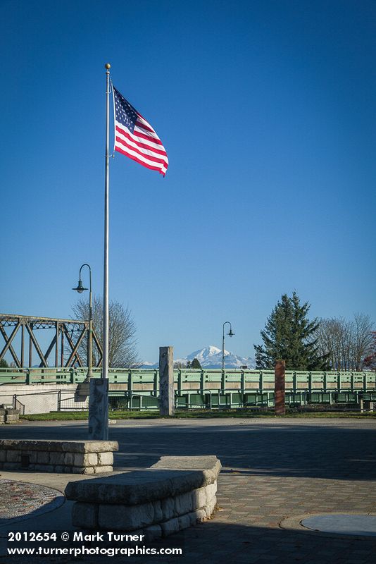 American Flag at Riverwalk Park w/ Mt. Baker bkgnd. Ferndale, WA. © Mark Turner [2012654]