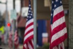 American flags on Ferndale Main Street in honor of Veteran's Day. Ferndale, WA. © Mark Turner [2012850]