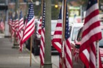 American flags on Ferndale Main Street in honor of Veteran's Day. Ferndale, WA. © Mark Turner [2012856]