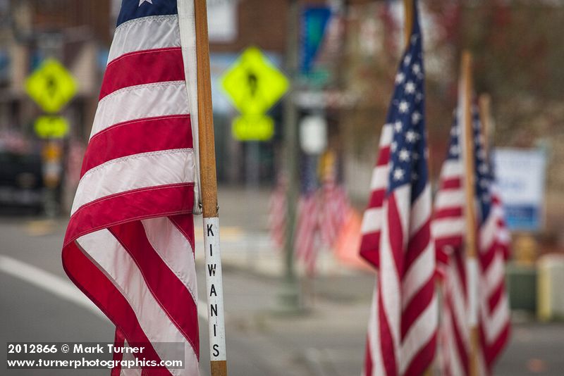 American flags on Ferndale Main Street in honor of Veteran's Day. Ferndale, WA. © Mark Turner [2012866]