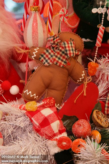 0910557 Gingerbread & Candy Christmas tree ornaments detail. Mary Etta Foster, Ferndale, WA. © Mark Turner