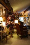 0910579 Hydrangea Christmas tree near wingback chairs in living room. Mary Etta Foster, Ferndale, WA. © Mark Turner