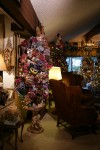 0910582 Hydrangea Christmas tree near wingback chairs in living room. Mary Etta Foster, Ferndale, WA. © Mark Turner