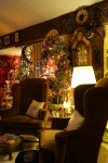 0910590 Hydrangea Christmas tree near wingback chairs in living room. Mary Etta Foster, Ferndale, WA. © Mark Turner