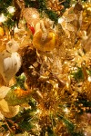 0910670 Gold Christmas tree ornaments detail. Mary Etta Foster, Ferndale, WA. © Mark Turner