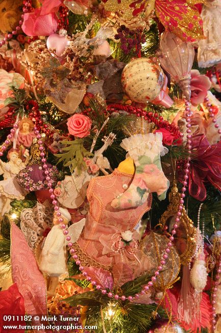 0911182 Victorian Christmas tree ornaments detail. Mary Etta Foster, Ferndale, WA. &copy; Mark Turner