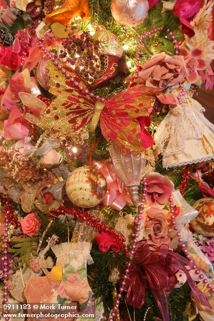 0911183 Victorian Christmas tree ornaments detail. Mary Etta Foster, Ferndale, WA. &copy; Mark Turner