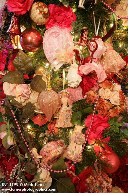 0911199 Victorian Christmas tree ornaments detail. Mary Etta Foster, Ferndale, WA. &copy; Mark Turner
