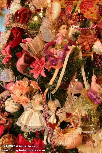 0911202 Victorian Christmas tree ornaments detail. Mary Etta Foster, Ferndale, WA. &copy; Mark Turner