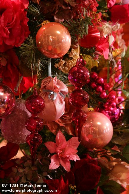 0911231 Rose Christmas tree ornaments detail. Mary Etta Foster, Ferndale, WA. &copy; Mark Turner