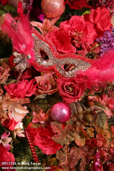 0911236 Mask among Rose Christmas tree ornaments. Mary Etta Foster, Ferndale, WA. &copy; Mark Turner