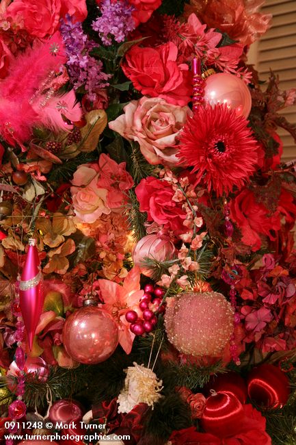 0911248 Rose Christmas tree ornaments detail. Mary Etta Foster, Ferndale, WA. &copy; Mark Turner