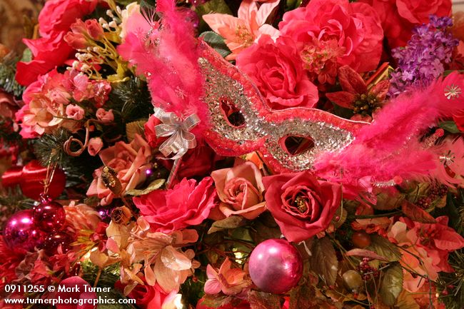 0911255 Mask among Rose Christmas tree ornaments. Mary Etta Foster, Ferndale, WA. &copy; Mark Turner