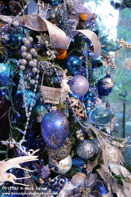 0911267 Blue Christmas tree ornaments detail. Mary Etta Foster, Ferndale, WA. &copy; Mark Turner