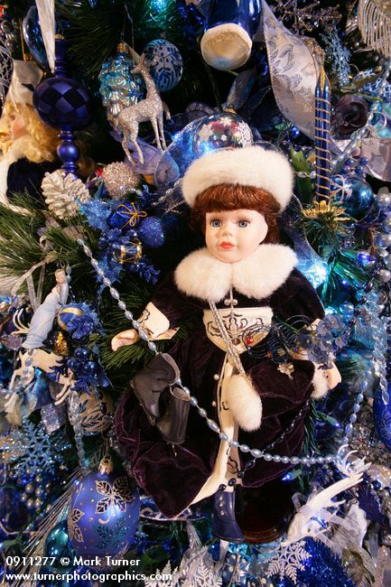 0911277 Blue Christmas tree ornaments detail. Mary Etta Foster, Ferndale, WA. &copy; Mark Turner