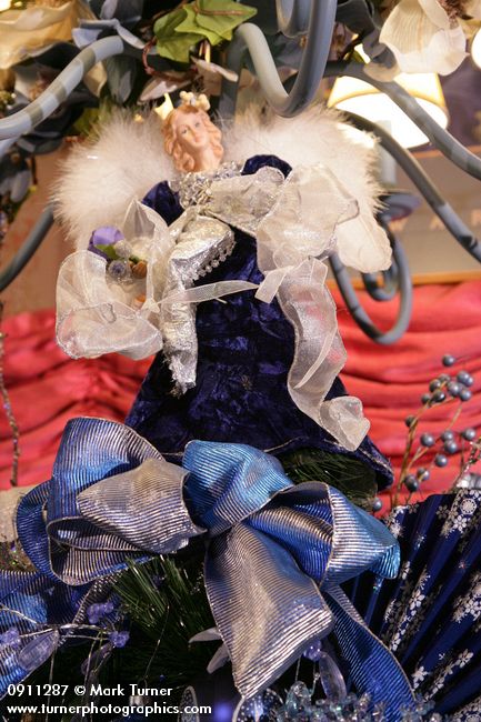 0911287 Angel atop Blue Christmas tree. Mary Etta Foster, Ferndale, WA. &copy; Mark Turner