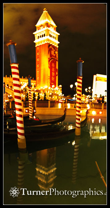 Venetian Hotel canal & tower, night view panoramic